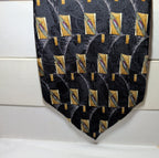 Vtg Ferrell Reed for Edwards Silk Neck Tie Black Gold Geometric Art Deco 59.5