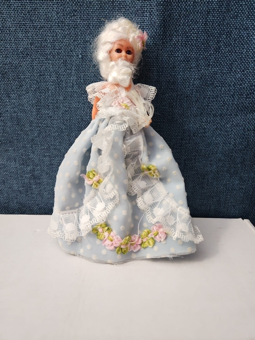 Vintage 5.5" Costume Doll | Blue Polka Dot Rococo Dress | Hard Plastic Souvenir