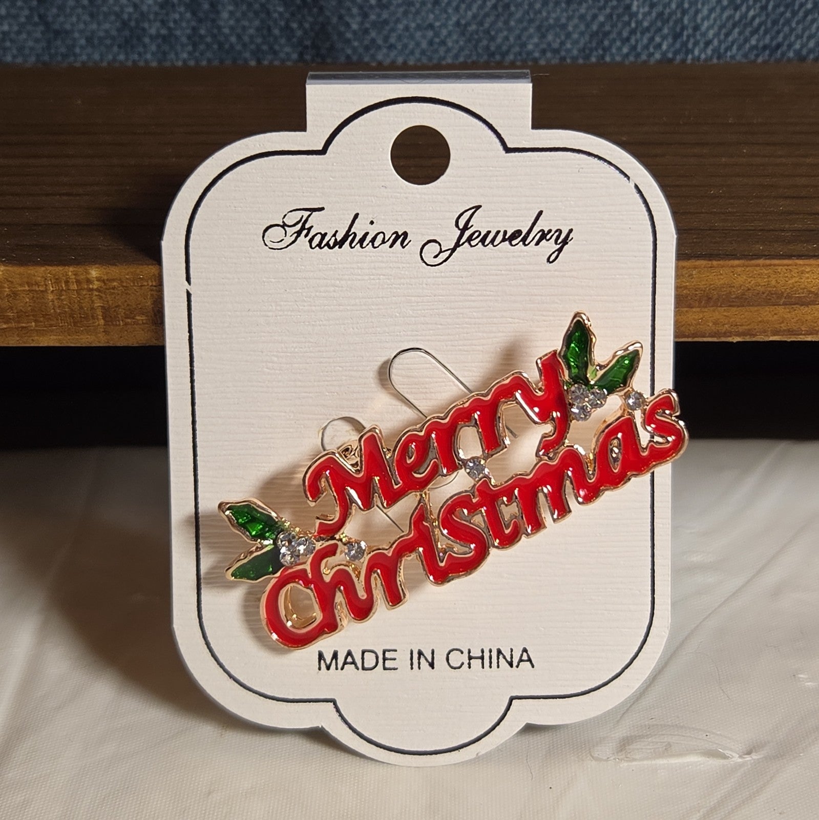 Merry Christmas Brooch Red Enamel Rhinestone Holiday Pin NWT
