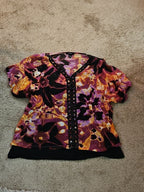 Alfani Petite Large P/L Boho Mesh Top Sheer Beaded V-Neck Floral Purple Blouse