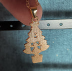 Christmas Tree Necklace Earring Set Gold Tone Enamel Holiday