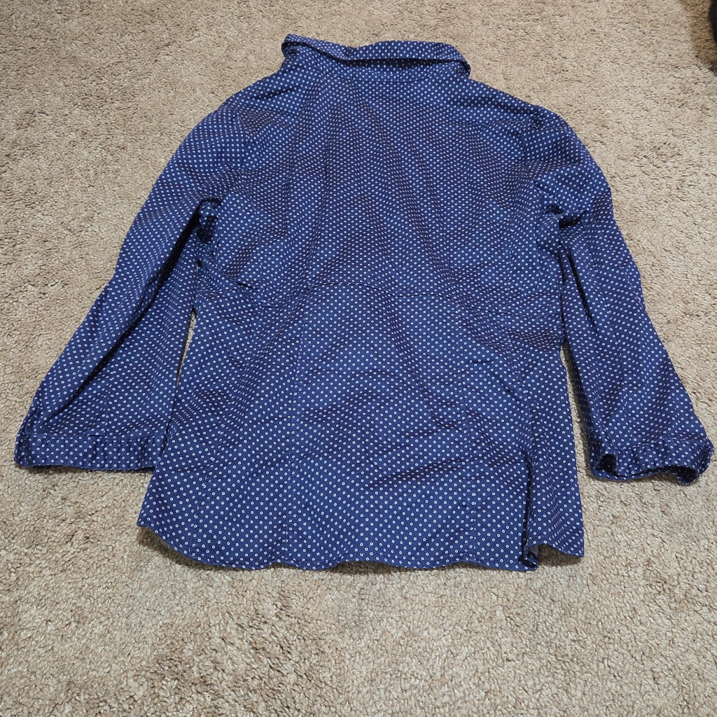 New York & Company Blouse Blue Polka Dot Button Down Office Wear Used Size L