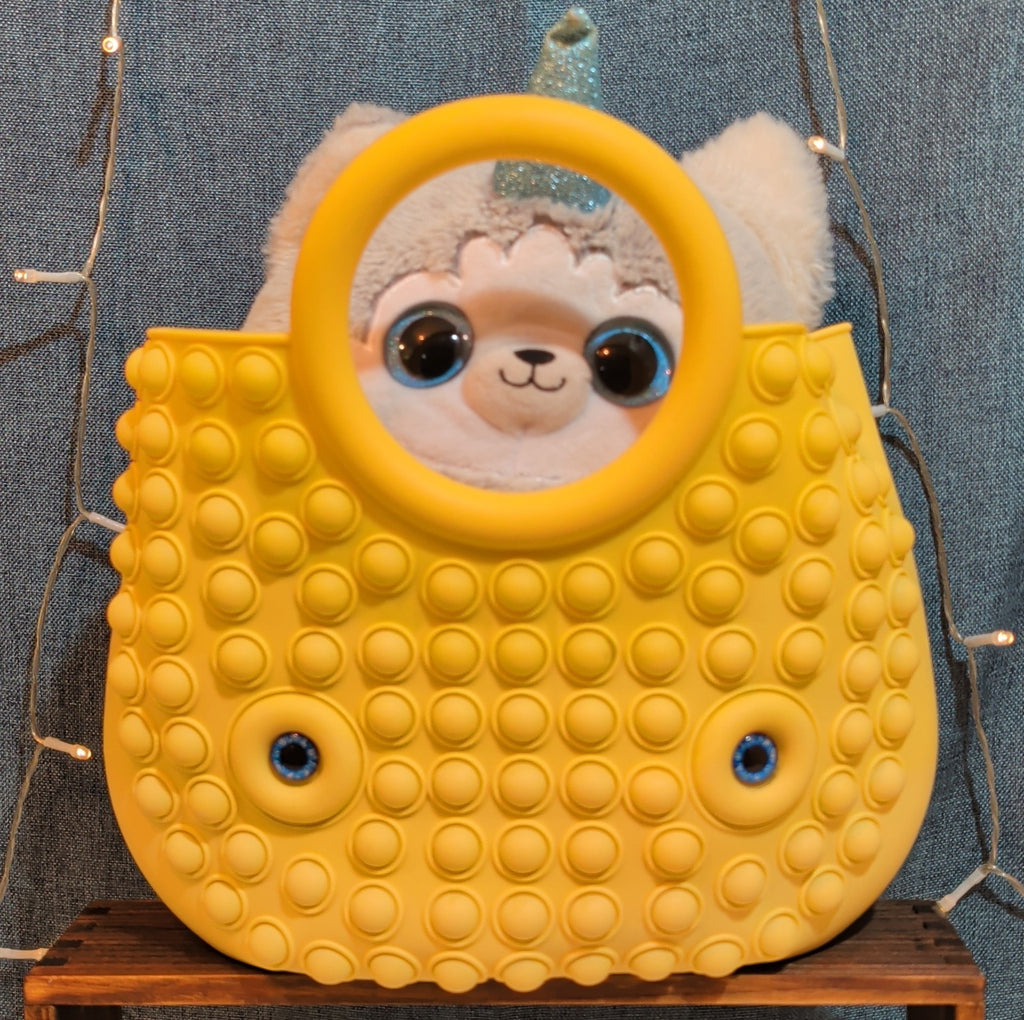 Large Yellow Pop Fidget Toy Silicone Handbag Tote Blue Eyes Kidcore