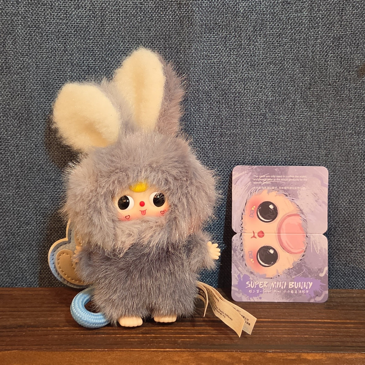 Baby Three Super Mini Bunny Letter S Gray Plush Bag Charm Pendant
