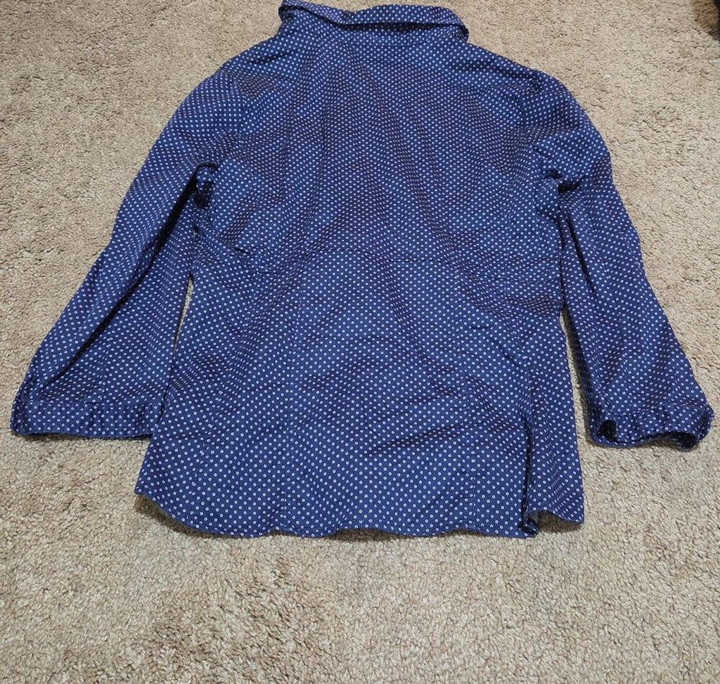 New York & Company Blouse Blue Polka Dot Button Down Office Wear Used Size L