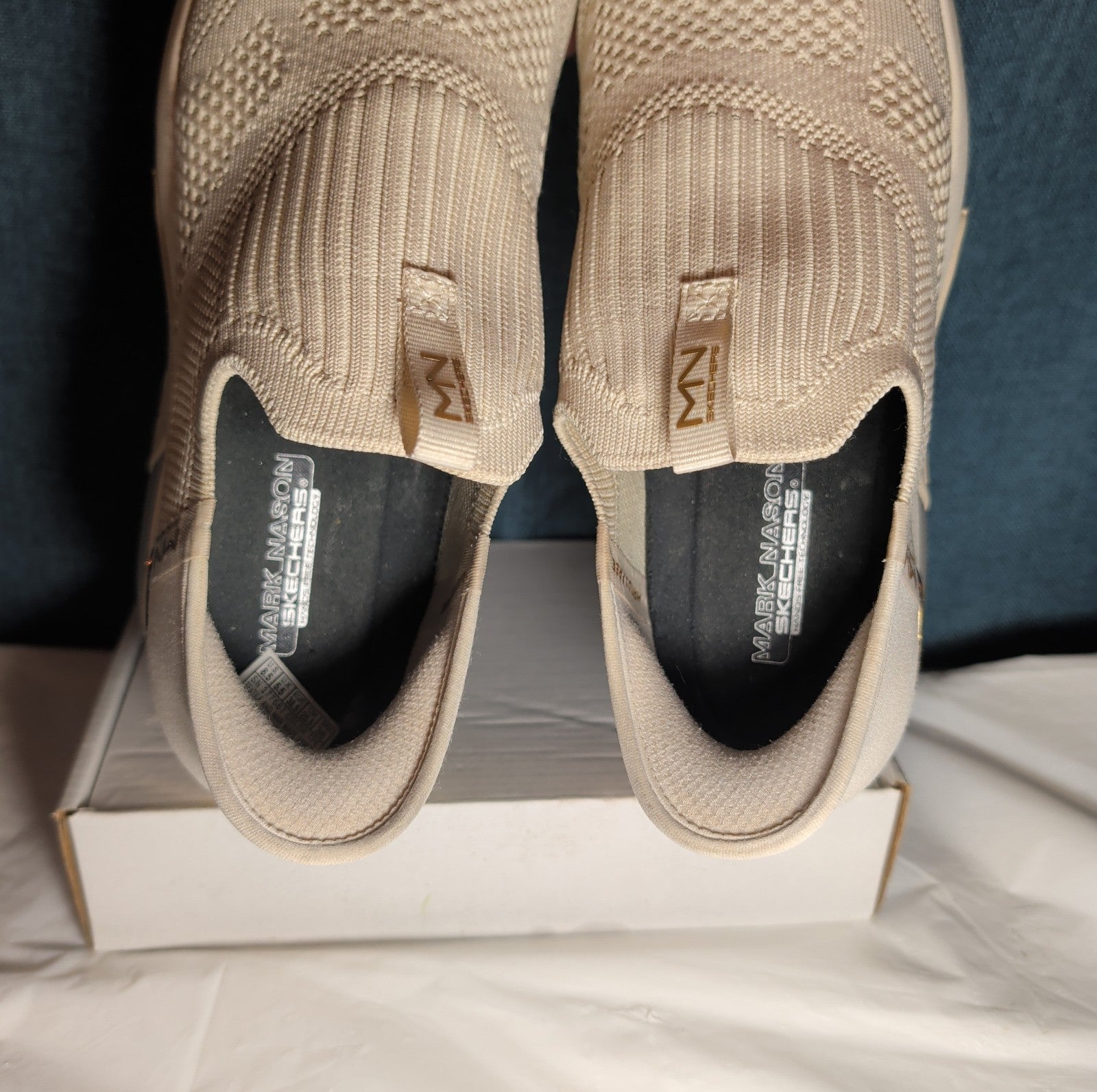 Skechers Mark Nason Slip Ins Wedge Crescent Taupe Knit Sneaker