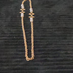 Vintage Gold Tone Geometric Necklace Long Pearl Station Diamond Link Chain 32"