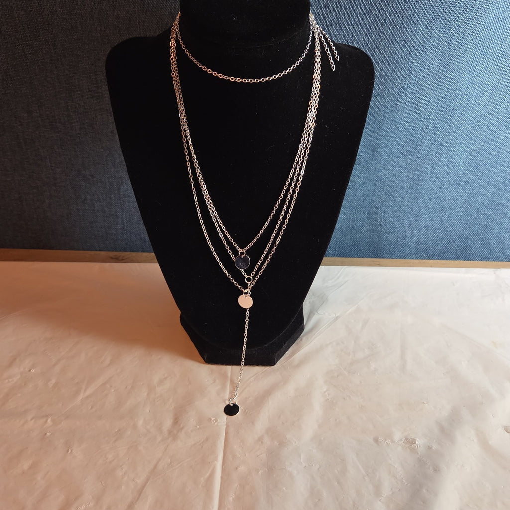 Fashion Silver Tone Multi Tier Lariat Disc Necklace Boho NIP X002Q3ZYJ