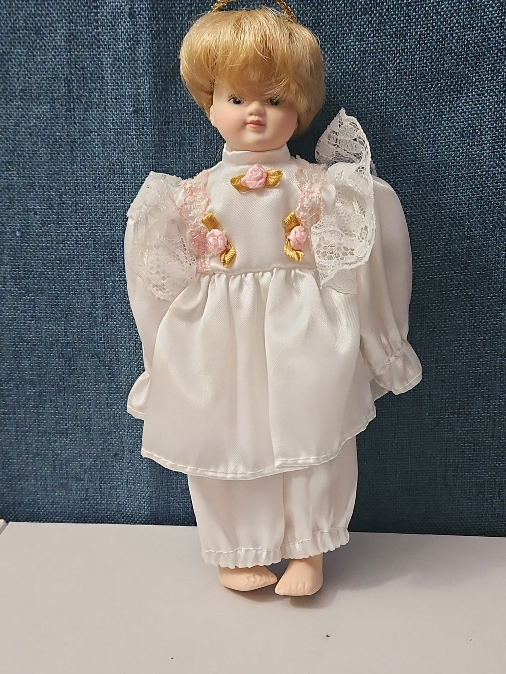 Vintage Porcelain Angel Doll | Blonde Guardian Angel with Halo