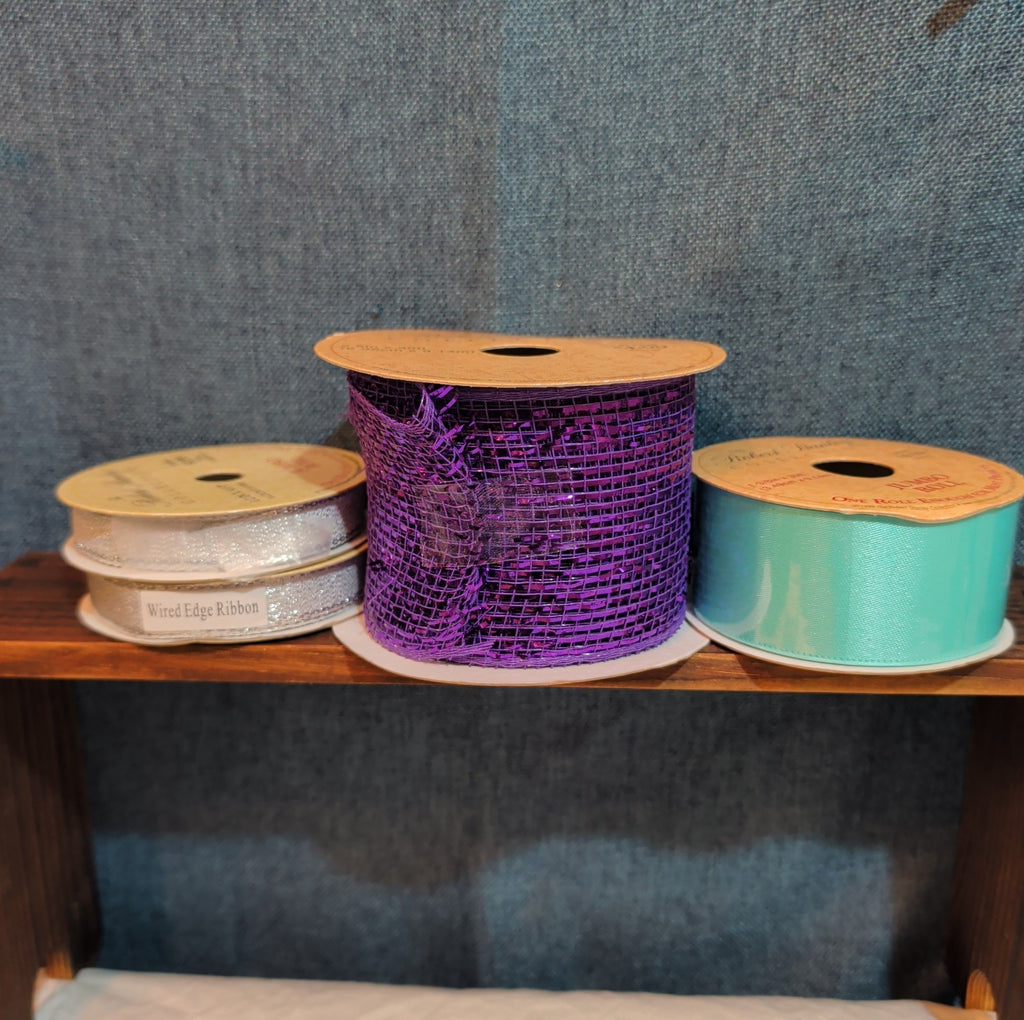 Robert Stanley Ribbon Lot 4 Purple Teal Silver Mesh Wired Craft Destash