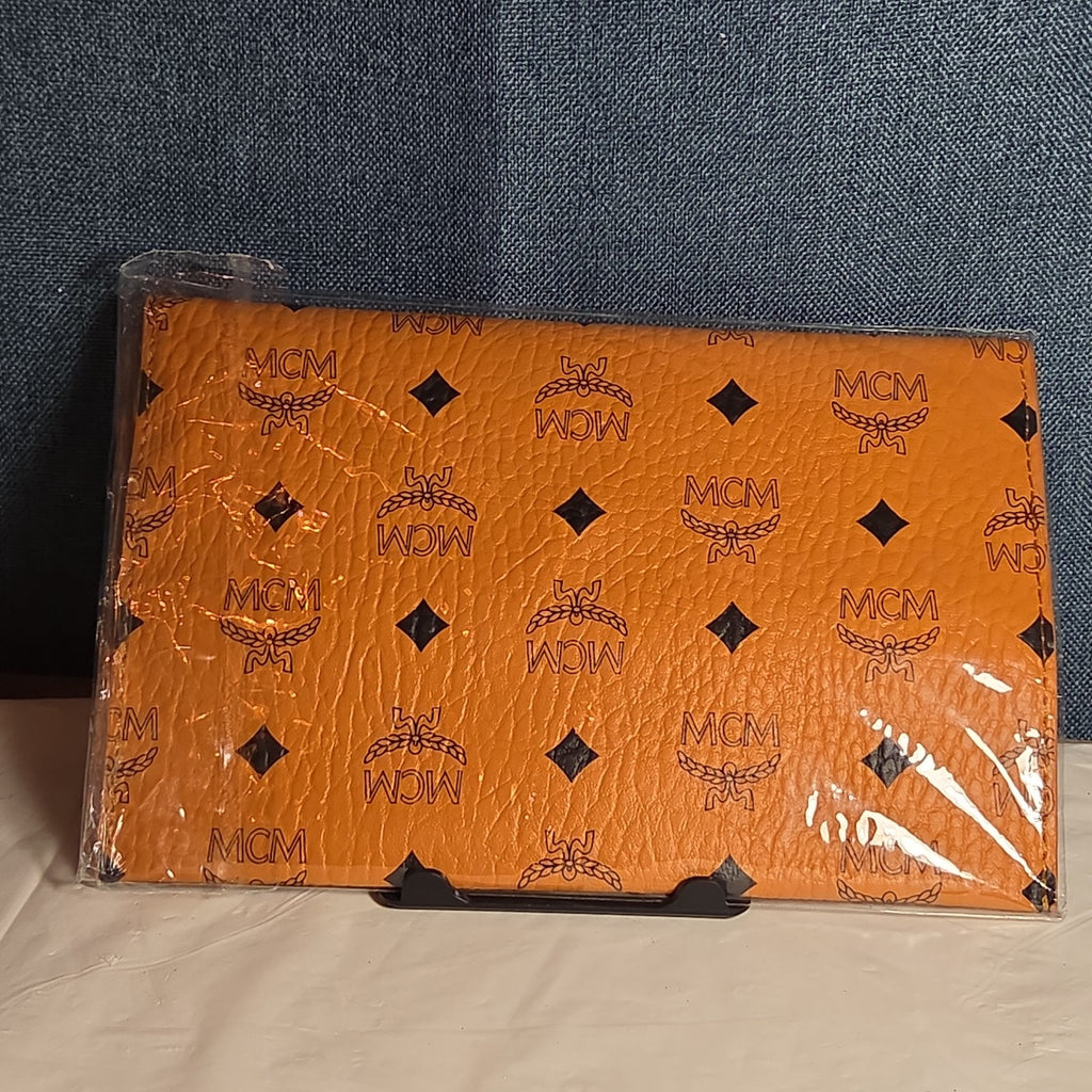 MCM Visetos Envelope Pouch Cognac Monogram Beauty Clutch NIB 200838