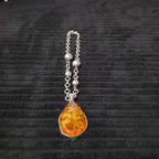 Vintage Faux Amber Necklace Clip On Earrings Set Silver Tone Teardrop Shimmer