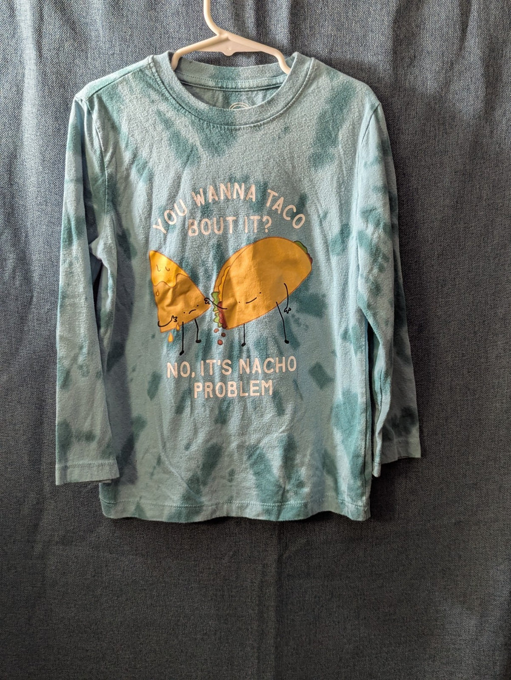 Wonder Nation Boys Shirt Size 6-7 S Long Sleeve Tie Dye Green Taco Funny Graphic