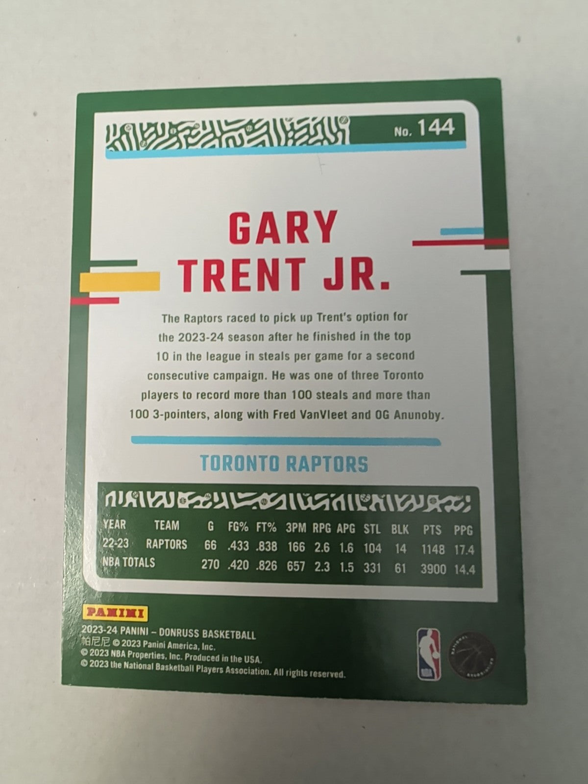 2023-24 Panini Donruss Gary Trent Jr. #144 Toronto Raptors Base Card | Good
