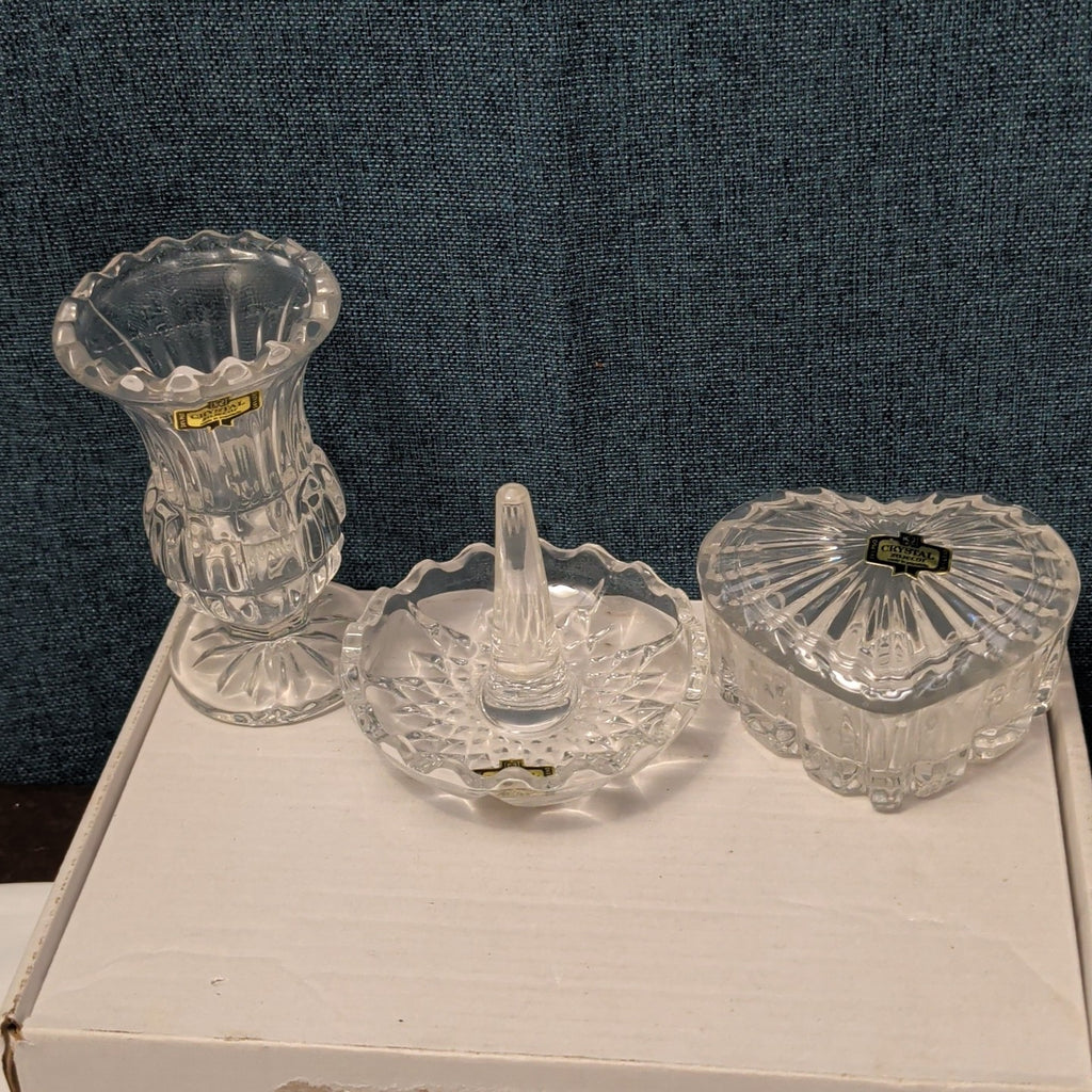 Forever Crystal 3pc Vanity Set | 24% Lead Crystal Zajecar Yugoslavia NEW IN BOX