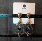 Melody Boho Western Dangle Earrings Gold Tone Black Bead Vintage Vibe
