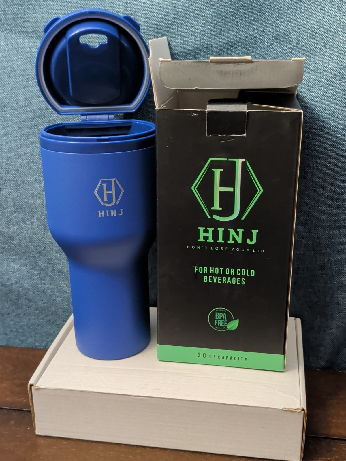 NEW HINJ 30oz Insulated Travel Tumbler Blue | Permanent Lid Stainless Steel