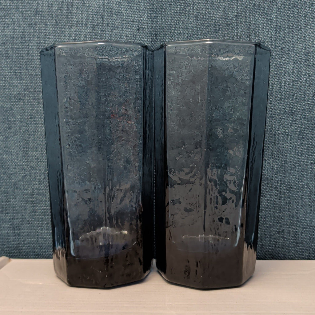 Set of 4 Libbey FACETS Cobalt Blue Glasses | 8-Panel Octagon Highball Tumblers