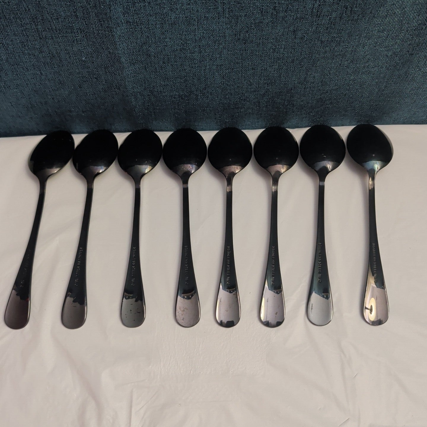 Set of 8 Black Stainless Steel Spoons 18/0 Modern Onyx Flatware Table Spoons Set