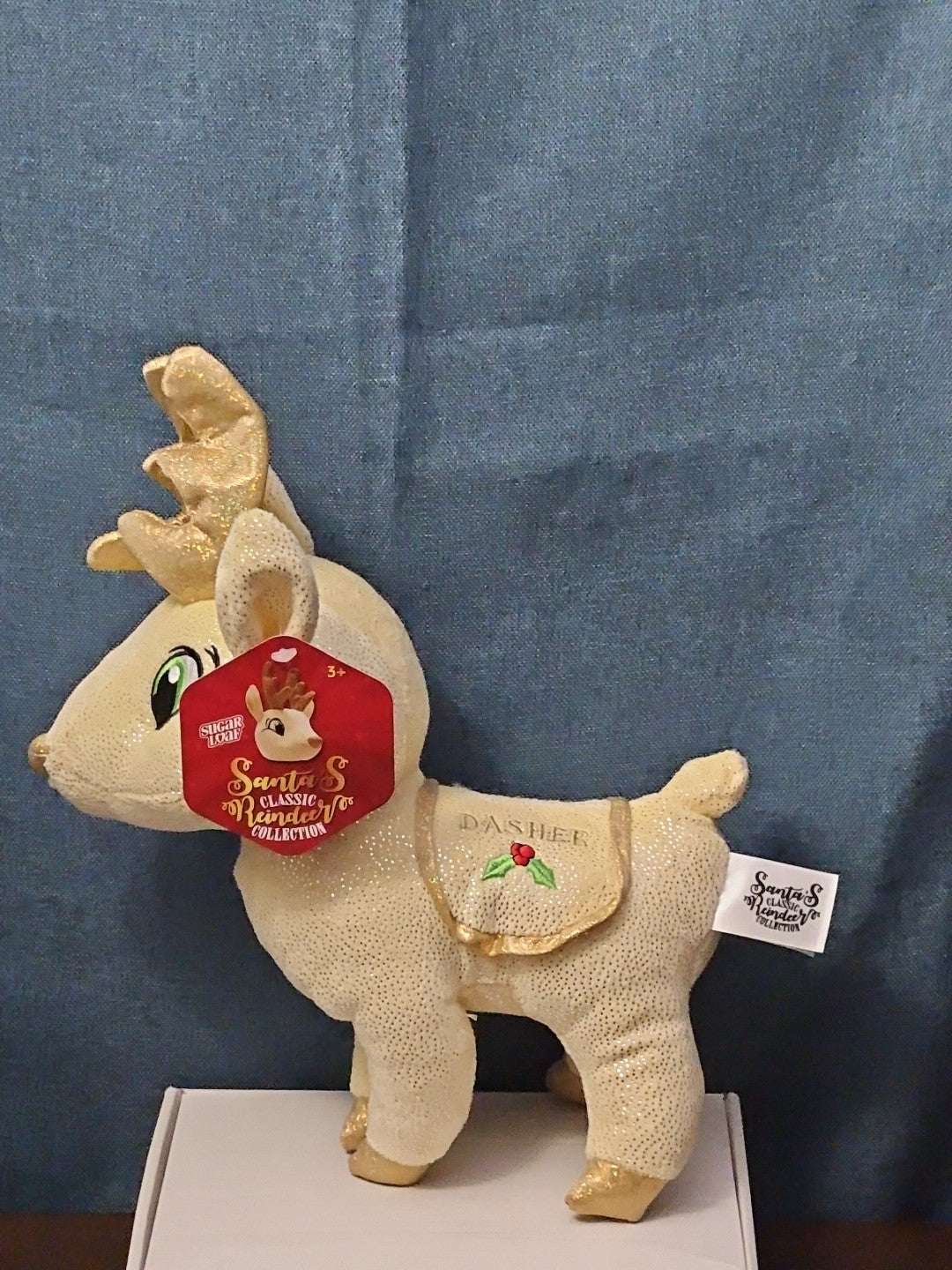 Sugar Loaf Santa’s Classic Reindeer | DASHER White Gold Sparkle Plush | Rare