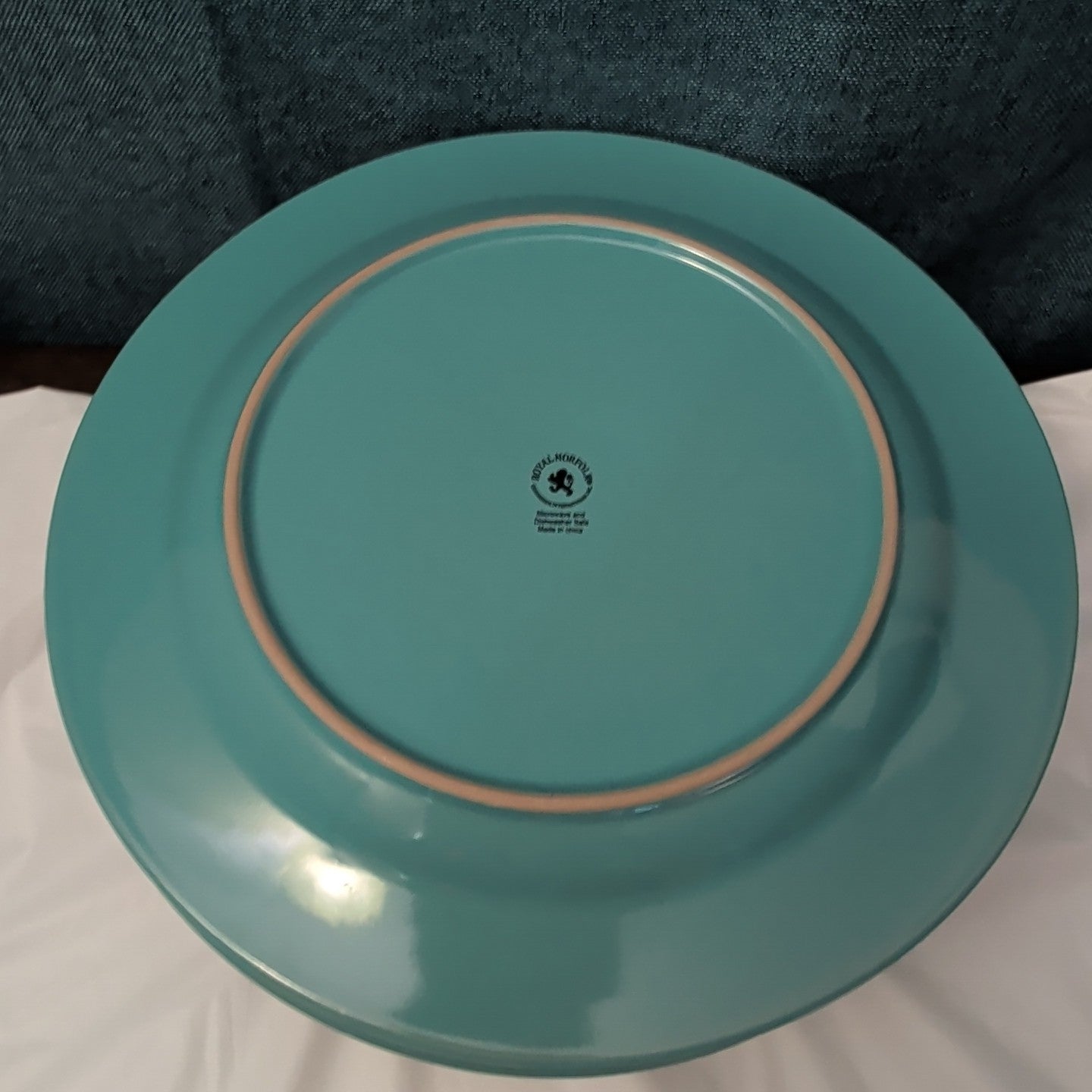 Set of 4 Royal Norfolk Dinner Plates Turquoise Teal Blue Scrolls Rim 10.5"