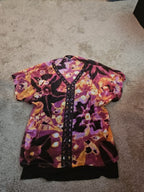 Alfani Petite Large P/L Boho Mesh Top Sheer Beaded V-Neck Floral Purple Blouse
