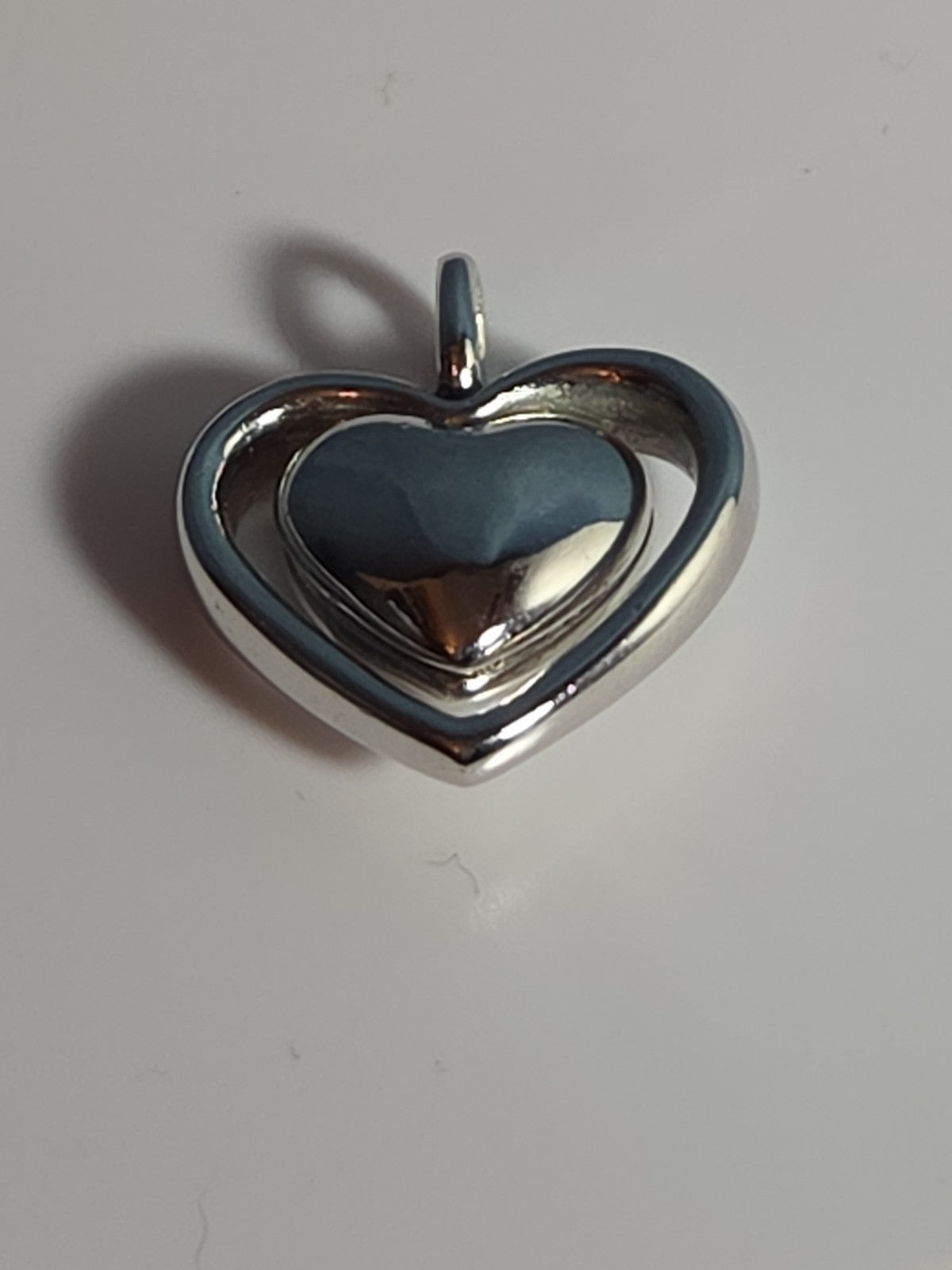 Double Heart Pendant Silver Tone Puffed Charm Y2K
