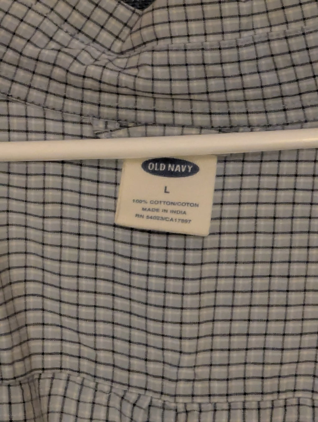 Old Navy Button Down Shirt Men's Large Blue White Grid Check Casual Cotton