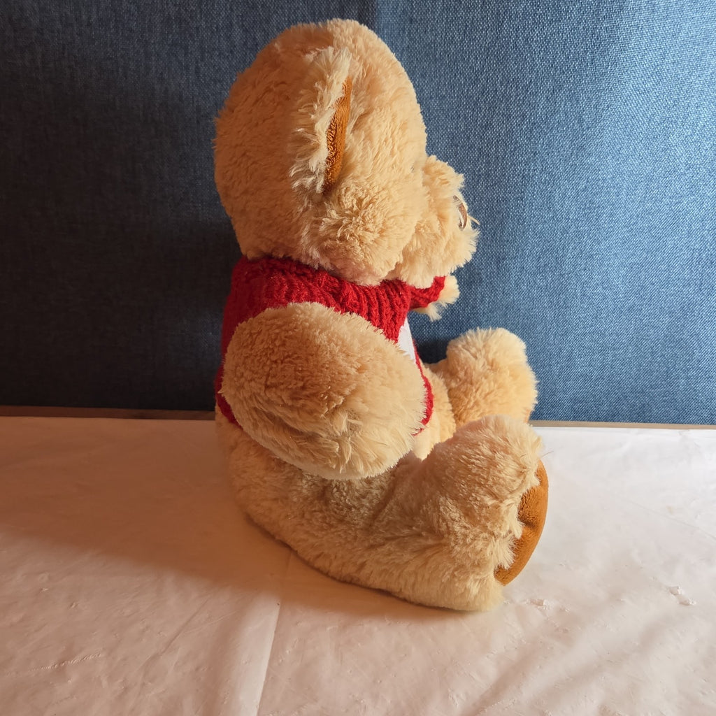 Avon 2010 Teddy Bear Plush Red Knit Heart Sweater Tan 9" Valentine