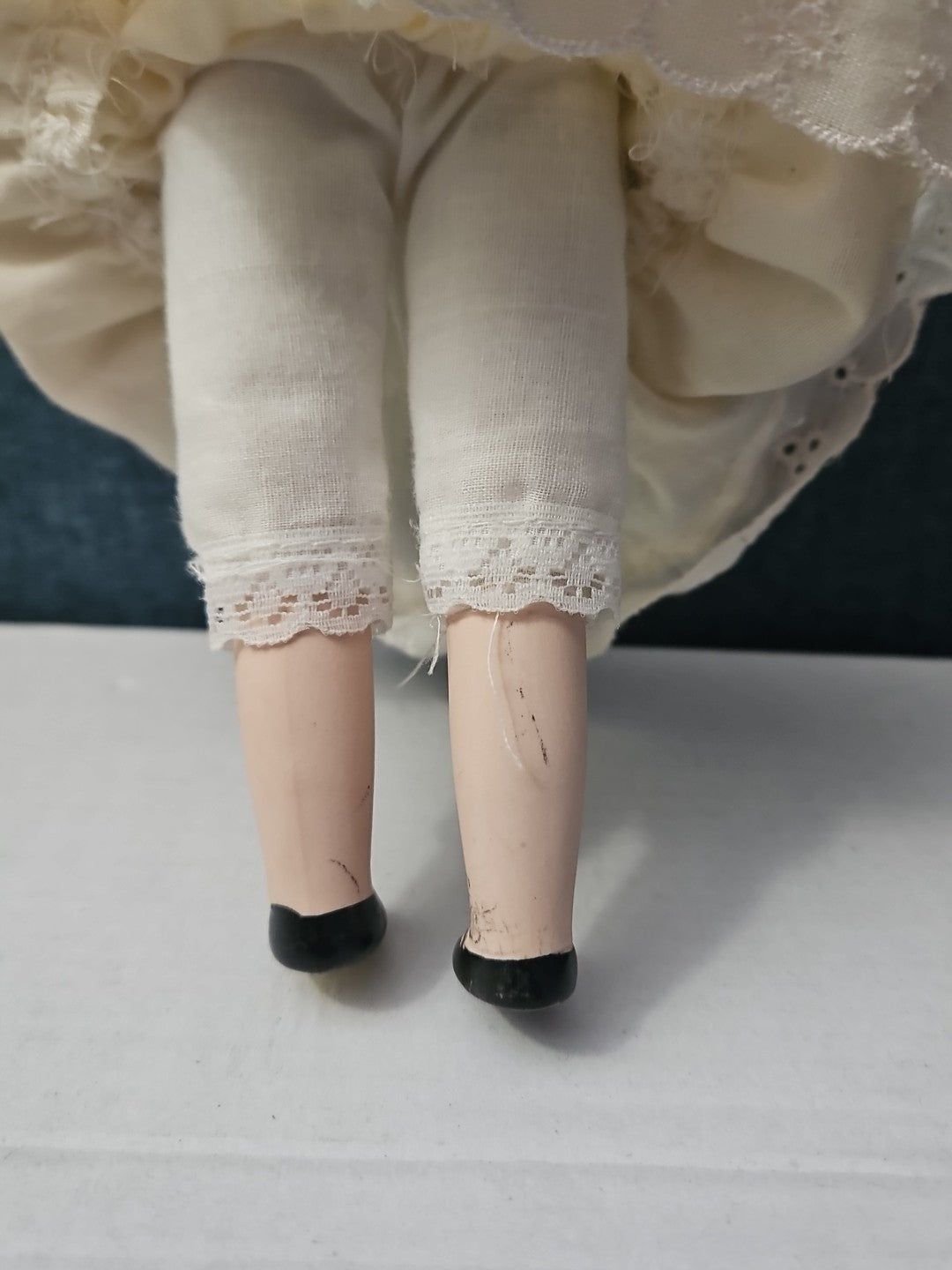 Vintage 8" Porcelain Doll | Blonde with Bonnet & Ruffled Dress
