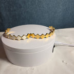 Hinged White Clover Bangle Bracelet Gold Tone Enamel