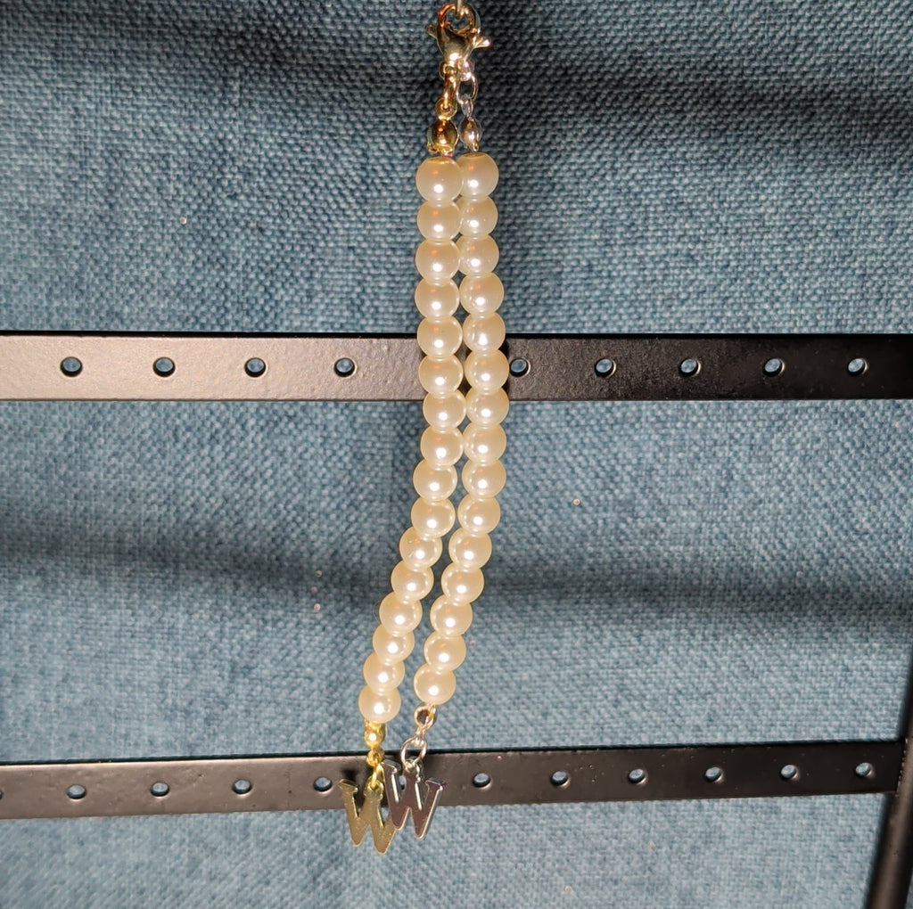 Faux Pearl Purse Charm Gold Silver Tone W Letter Initial