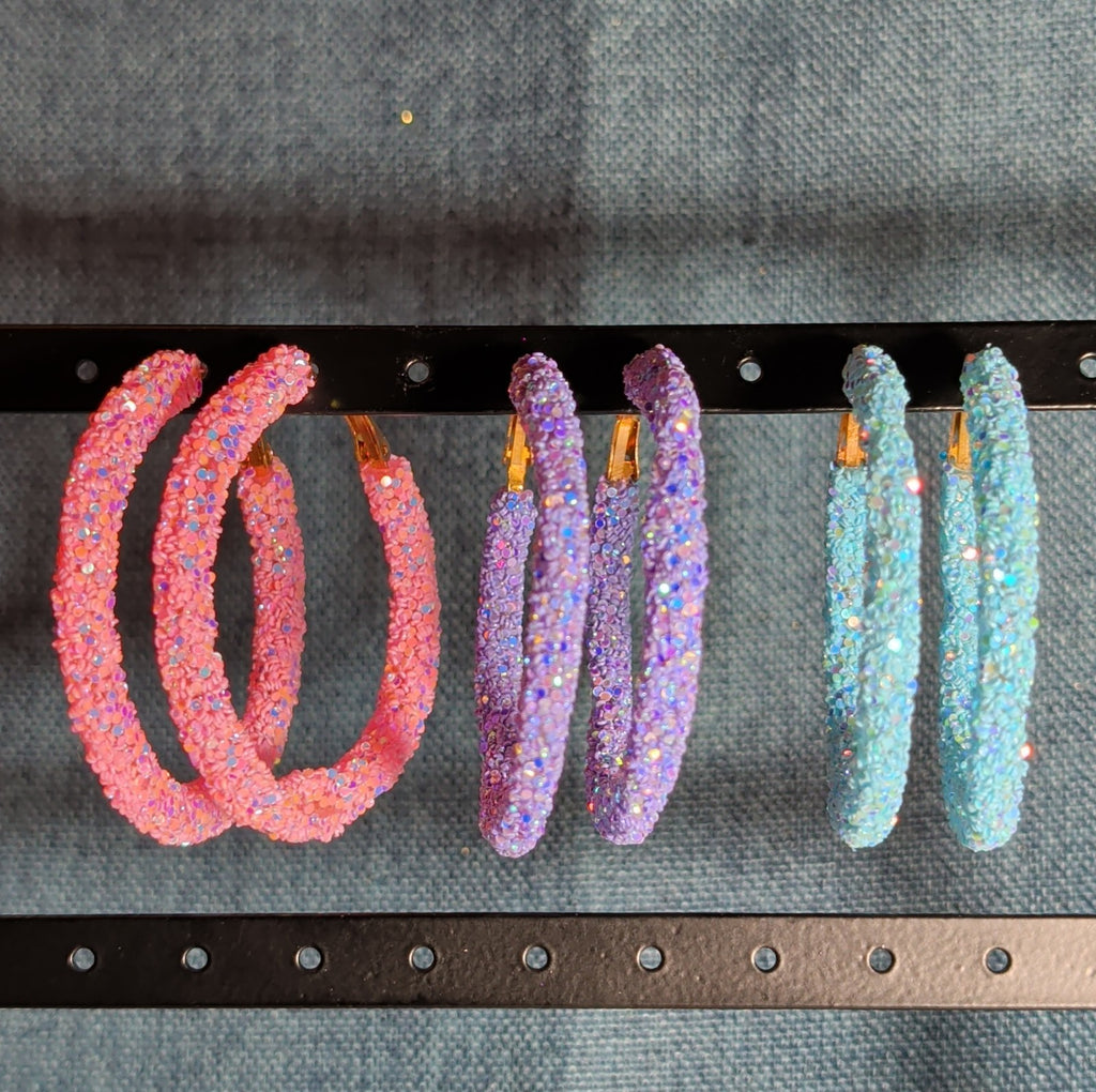 2" Sparkle Glitter Hoop Earrings 3 Pair Set Y2K