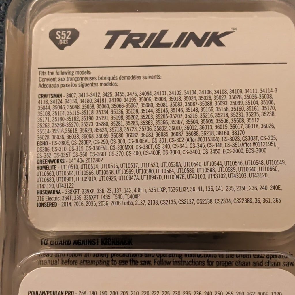TriLink 14 Inch Chainsaw Chain 2 Pack S52 .043 52 Drive Links Husqvarna Poulan