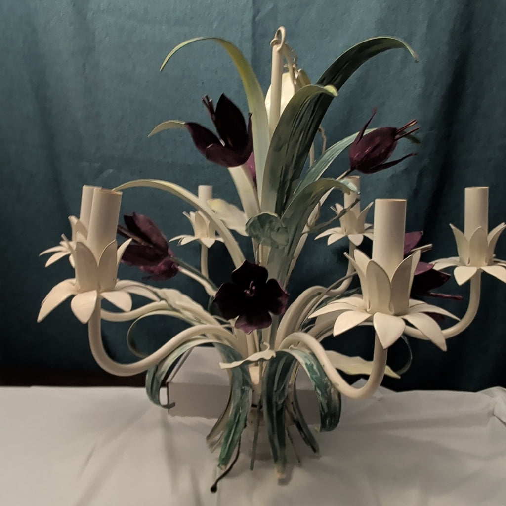 Vintage Floral Chandelier 6-Arm | Purple Tulips MCM | Hollywood | Tested