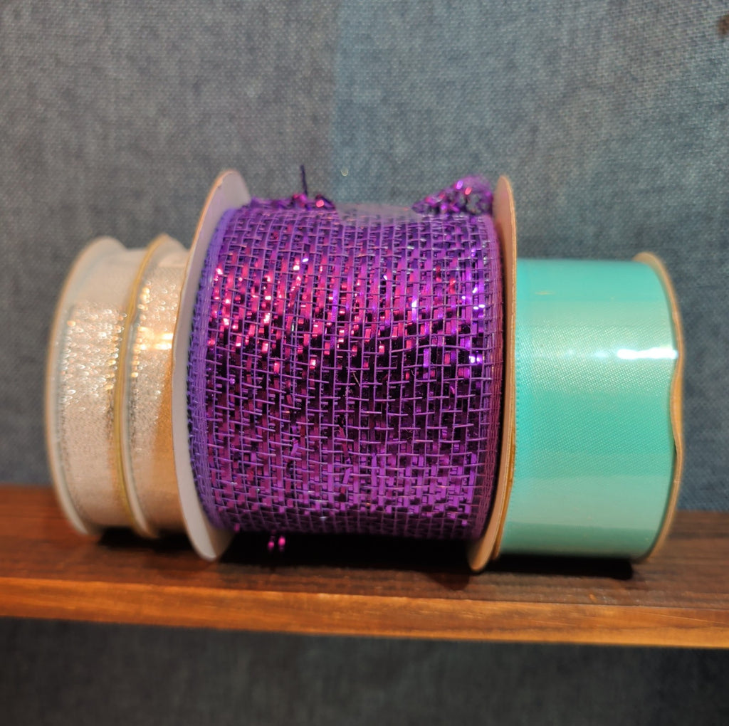 Robert Stanley Ribbon Lot 4 Purple Teal Silver Mesh Wired Craft Destash