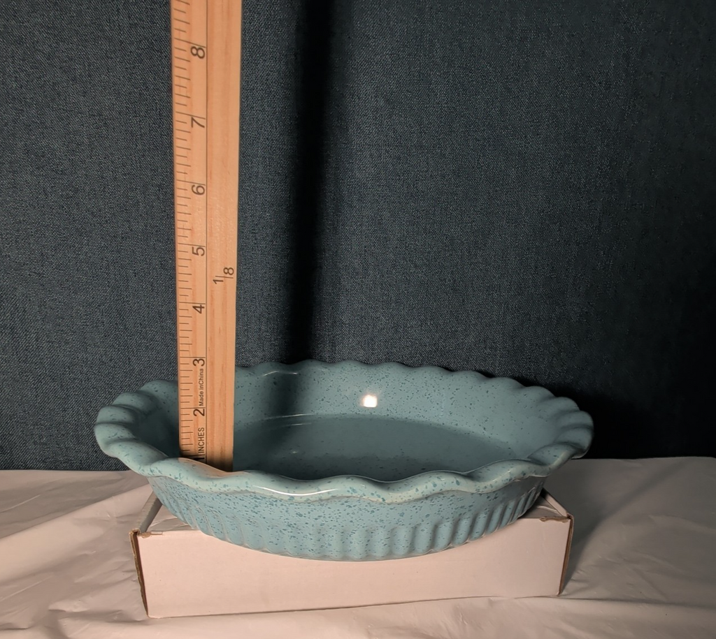 Paula Deen Pie Plate Robin's Egg Blue Speckled Stoneware 11.25" Ruffled Edge