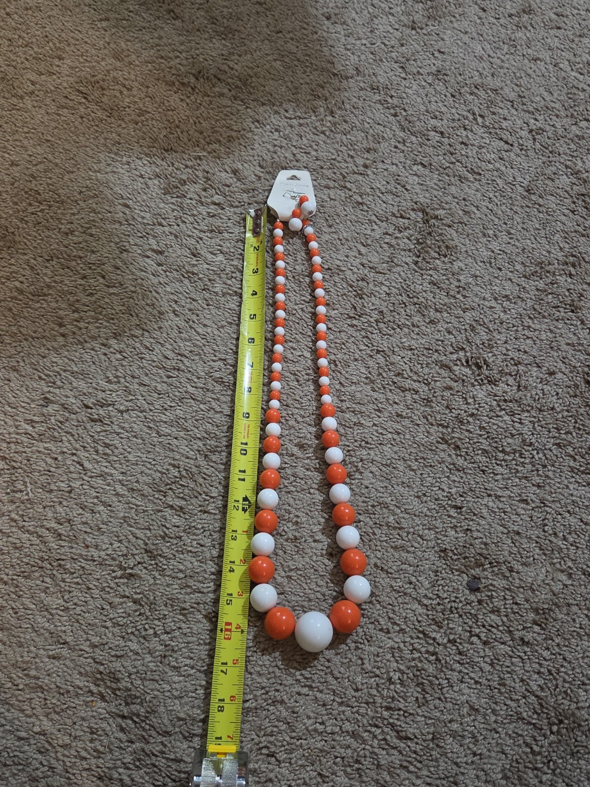 Chunky Bubblegum Bead Necklace Earring Set Orange White Retro