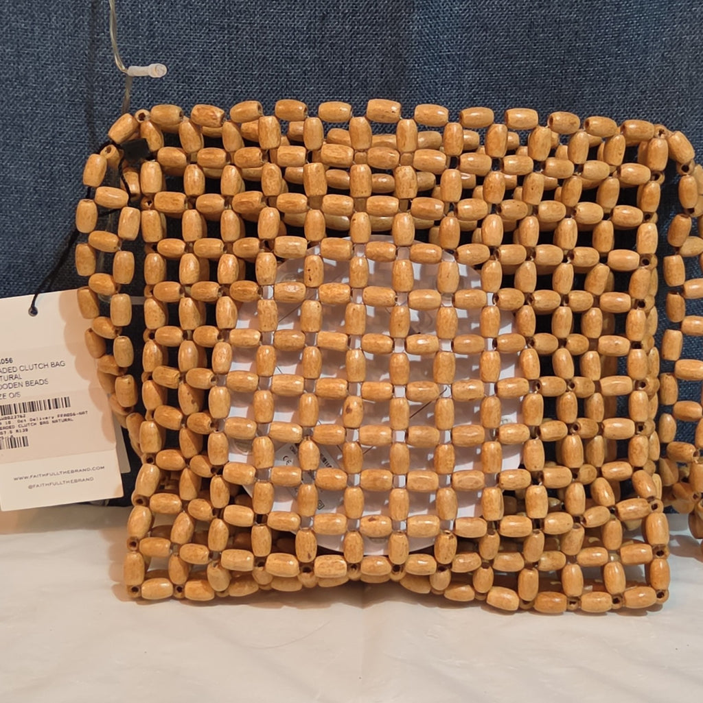 Faithfull The Brand Beaded Clutch Wood Boho Summer Bag NWT FFA056