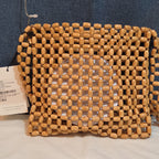Faithfull The Brand Beaded Clutch Wood Boho Summer Bag NWT FFA056