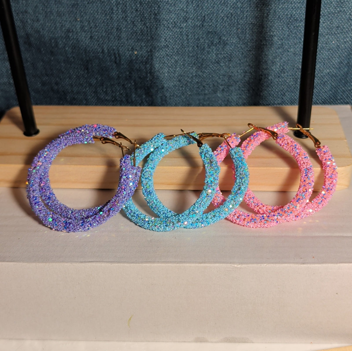 2" Sparkle Glitter Hoop Earrings 3 Pair Set Y2K