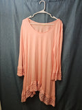 Indigo Soul Boho Tunic Top Large Pink Rayon Crochet Lace Sharkbite Hem Lagenlook