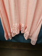 Indigo Soul Boho Tunic Top Large Pink Rayon Crochet Lace Sharkbite Hem Lagenlook