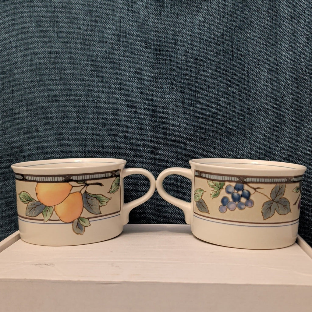 Set of 2 Mikasa Intaglio GARDEN HARVEST Cups | CAC29 8oz Flat Mugs | Vintage 90s