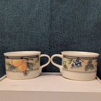 Set of 2 Mikasa Intaglio GARDEN HARVEST Cups | CAC29 8oz Flat Mugs | Vintage 90s