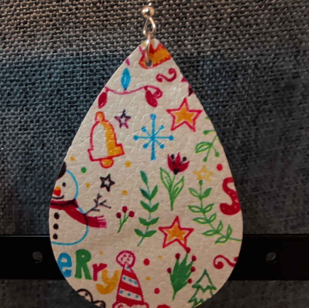 Faux Leather Teardrop Earrings Christmas Holiday Party Vibe NEW