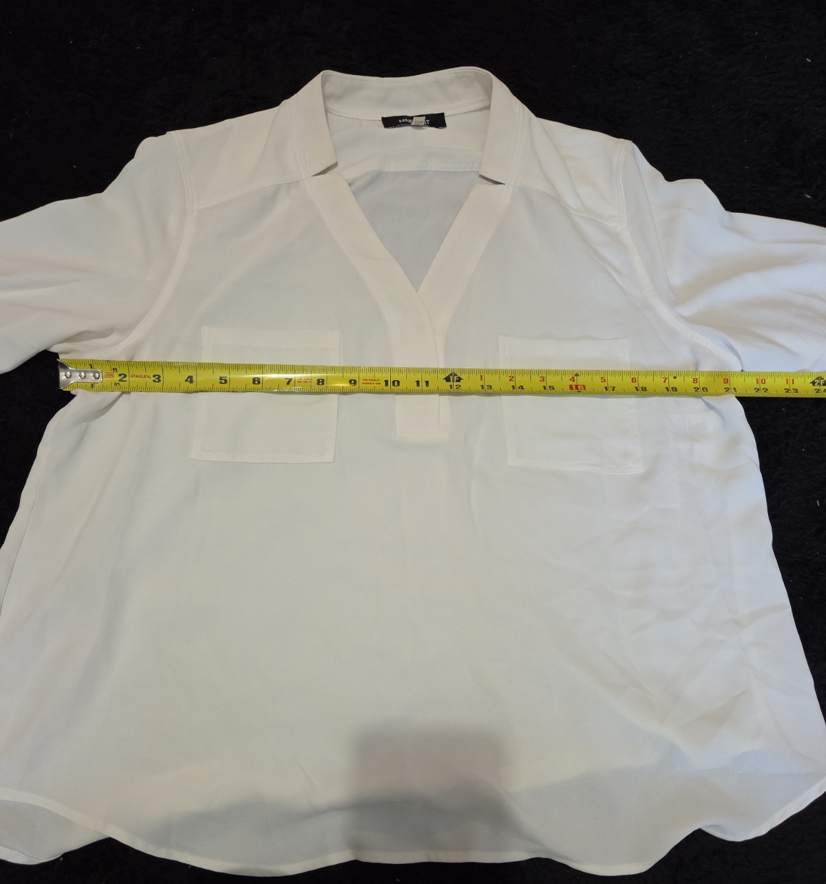 Nine West Blouse White Pocket Split Neck Career Top Gently Used Size PXL