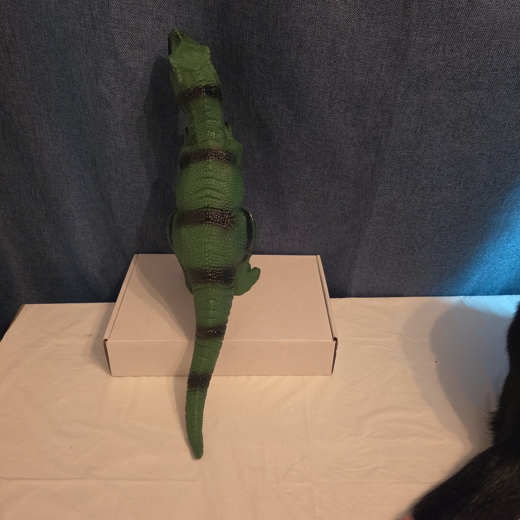 T-Rex Dinosaur Toy Soft Rubber Vinyl Tyrannosaurus Rex Green Black Stripe Figure
