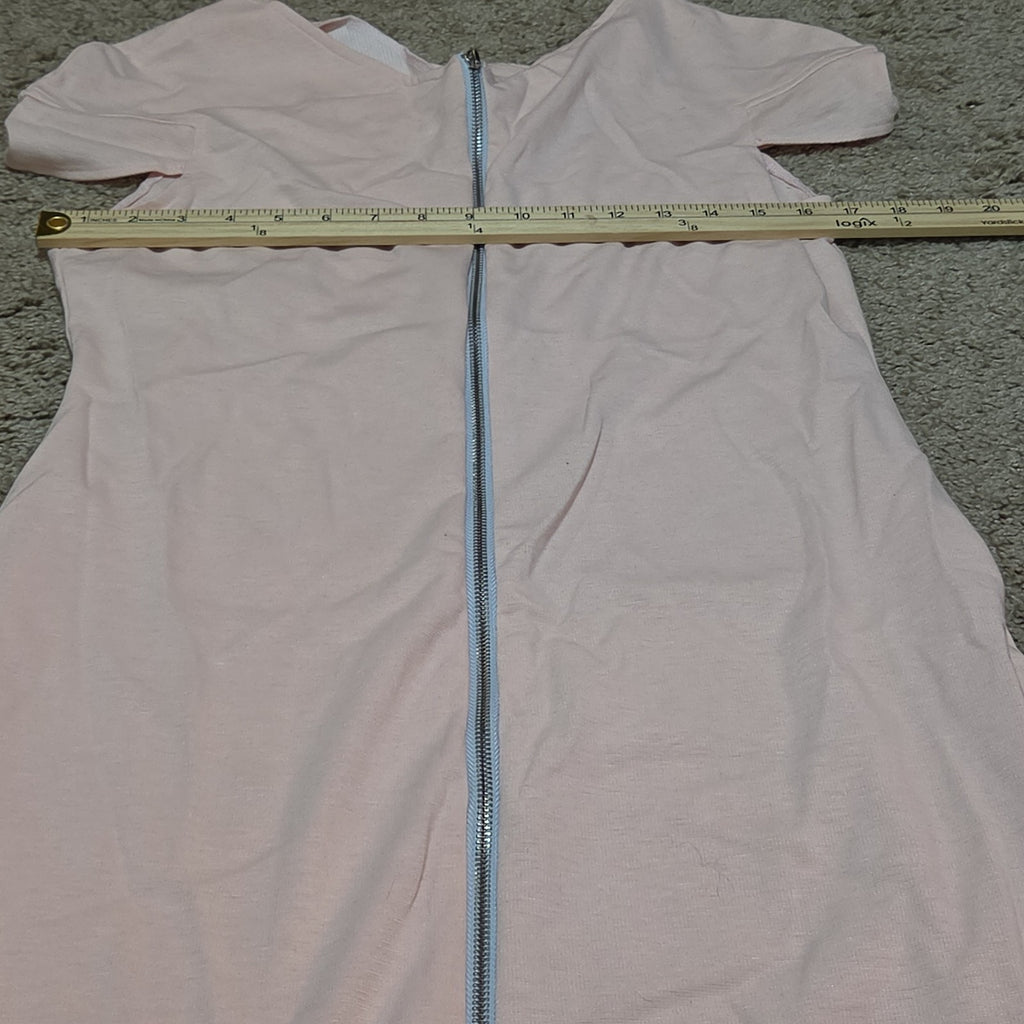 Blush Pink Midi Dress Full Zip Cutout Short Sleeve Bodycon XXL