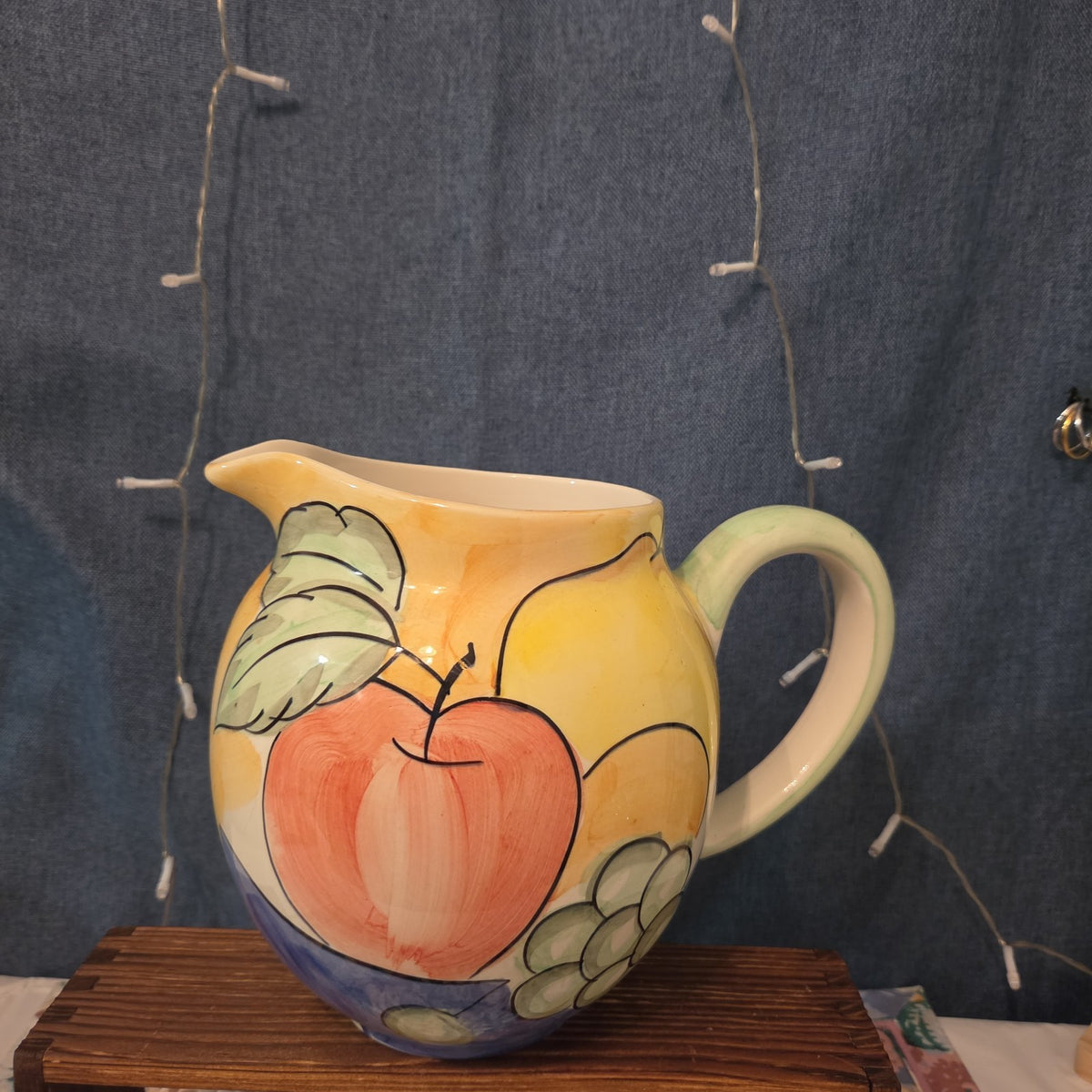 Bella Ceramica  Hand Painted Fruit Pitcher Jug Tuscan Apple Pear Decor